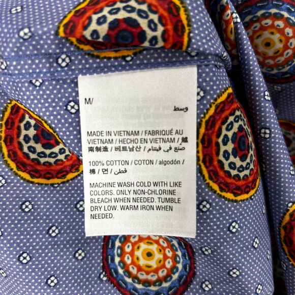 Tasso Elba Mens Shirt Short Sleeve Button Down Size Medium Blue Medallion Cotton - Picture 8 of 10